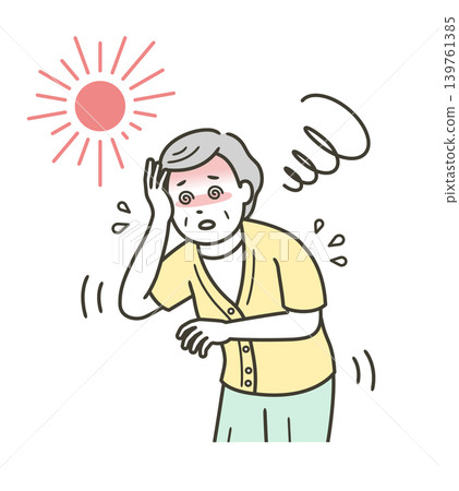 An illustration of the upper body of an elderly woman suffering from heatstroke and experiencing dizziness. An illustration of the upper body of an elderly woman suffering from heatstroke and experiencing dizziness. 139761385