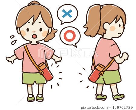 Illustration of a warning about water bottles worn across the body. Illustration of a warning about water bottles worn across the body. 139761729