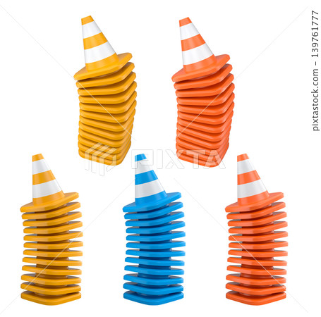 Traffic safety cones with white stripes, isolated on white background with clipping path. Concept of road safety equipment 139761777