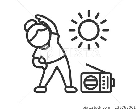 An icon (line drawing) of a woman doing radio calisthenics. An icon (line drawing) of a woman doing radio calisthenics. 139762001