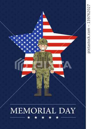 Soldier with USA flag on map. USA Memorial day concpet. Soldier with USA flag on map. USA Memorial day concpet. 139762027