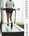 Active woman walking on a treadmill at home gym. 139762259