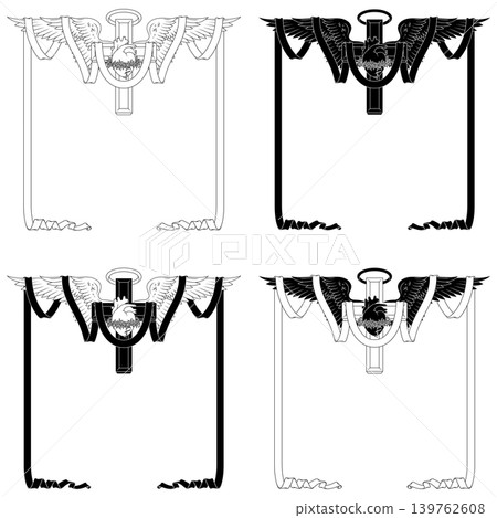 Christian Cross Wings Ribbon Outline Christian Cross Wings Ribbon Outline 139762608