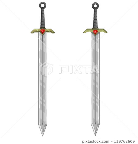 Classic medieval sword in color Classic medieval sword in color 139762609