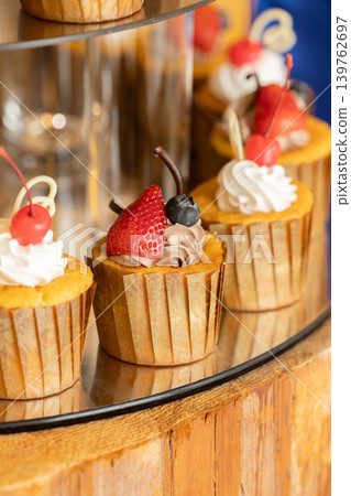 Image of afternoon tea Image of sweets such as cupcakes Image of afternoon tea Image of sweets such as cupcakes 139762697