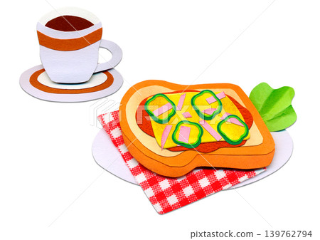 A collage illustration of pizza toast and coffee, perfect for a cafe-style morning meal. A collage illustration of pizza toast and coffee, perfect for a cafe-style morning meal. 139762794