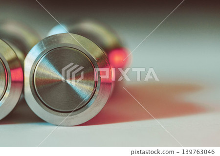 Metal Push Button Switch With Red Light And Copy Space Metal Push Button Switch With Red Light And Copy Space 139763046