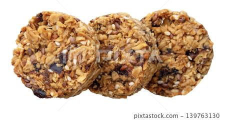 Granola cookies cut out on a white. Top view Granola cookies cut out on a white. Top view 139763130