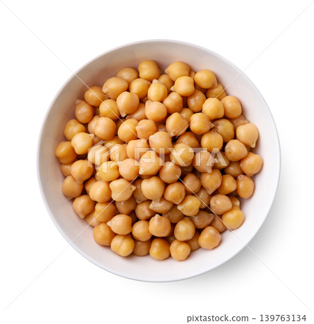 Boiled chickpeas in a bowl isolated on a white. Top view Boiled chickpeas in a bowl isolated on a white. Top view 139763134