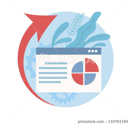 Online workflow analysis. Testing of internet platform, program consistency, no failures, dashboard interface, web report with charts, business presentation, vector cartoon isolated concept Online workflow analysis. Testing of internet platform, program consistency, no failures, dashboard interface, web report with charts, business presentation, vector cartoon isolated concept 139763399