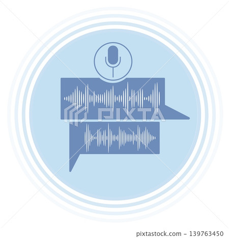 Voice message with sound waves. Microphone recording, audio tracks, dialogue in messenger, recording and speech communication in social media, soundwave bubbles vector cartoon flat concept Voice message with sound waves. Microphone recording, audio tracks, dialogue in messenger, recording and speech communication in social media, soundwave bubbles vector cartoon flat concept 139763450