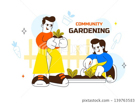 Community Gardening Vector Illustration Featuring Urban Farming, People Planting Together, Sustainable Green Lifestyle and Neighborhood Garden Design 139763583