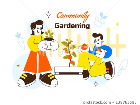 Community Gardening Vector Illustration Featuring Urban Farming, People Planting Together, Sustainable Green Lifestyle and Neighborhood Garden Design Community Gardening Vector Illustration Featuring Urban Farming, People Planting Together, Sustainable Green Lifestyle and Neighborhood Garden Design 139763585
