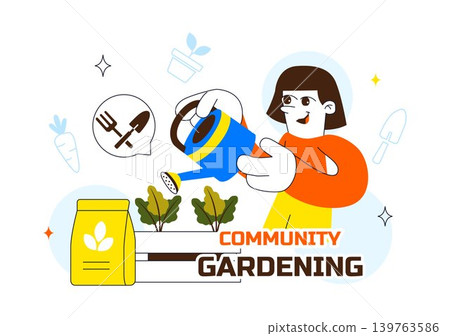 Community Gardening Vector Illustration Featuring Urban Farming, People Planting Together, Sustainable Green Lifestyle and Neighborhood Garden Design 139763586