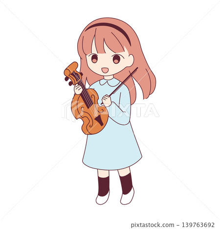 Illustration of a girl holding a violin Illustration of a girl holding a violin 139763692