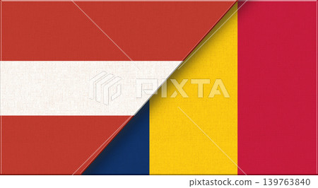 Flags of Austria and Chad. Austrian and Chad National flags on Fabric Texture Flags of Austria and Chad. Austrian and Chad National flags on Fabric Texture 139763840