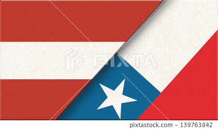 Flags of Austria and Chile. Austrian and Chilean National flags on Fabric Flags of Austria and Chile. Austrian and Chilean National flags on Fabric 139763842
