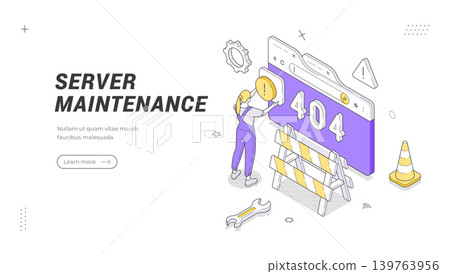 Server Maintenance 404 Error Isometric Vector Illustration For Website Under Construction Banner Template 139763956