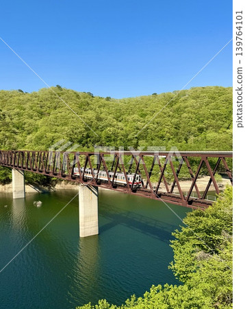 矢岩鐵路穿過鬱鬱蔥蔥的碇川湖。 139764101