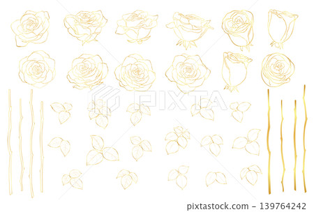 Gold hand-drawn rose line art illustration set Gold hand-drawn rose line art illustration set 139764242