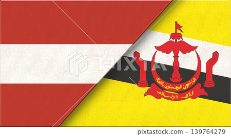 Flags of Austria and Brunei. Austrian and Bruneian National flags on Fabric Flags of Austria and Brunei. Austrian and Bruneian National flags on Fabric 139764279