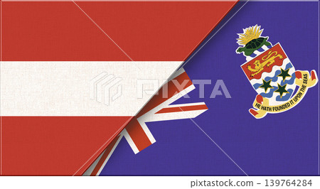 Flags of Austria and Cayman Islands. Austrian and Cayman Islands flags on Fabric Flags of Austria and Cayman Islands. Austrian and Cayman Islands flags on Fabric 139764284
