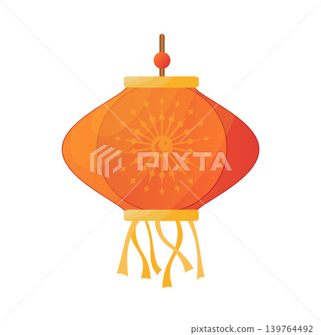 Chinese lantern in flat design. Round shape of red paper lamp with tassels. Vector illustration isolated. Chinese lantern in flat design. Round shape of red paper lamp with tassels. Vector illustration isolated. 139764492