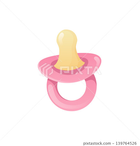 Pink baby pacifier in flat design. Newborn dummy, rubber nipple for girl. Vector illustration isolated. Pink baby pacifier in flat design. Newborn dummy, rubber nipple for girl. Vector illustration isolated. 139764526