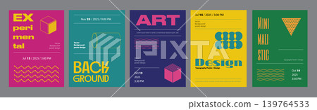 Abstract cover typography template. Posters layouts with colourful geometric simple compositions with minimalist sparse shapes and elements. Modern banners set in retro design. Vector illustration. Abstract cover typography template. Posters layouts with colourful geometric simple compositions with minimalist sparse shapes and elements. Modern banners set in retro design. Vector illustration. 139764533