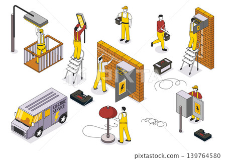 Household Electrician Isometric Elements Household Electrician Isometric Elements 139764580