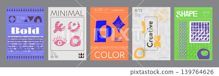 Abstract cover typography template. Posters layouts with creative bold forms, bright compositions with organic symbols and geometric shapes. Modern banners set in retro design. Vector illustration. Abstract cover typography template. Posters layouts with creative bold forms, bright compositions with organic symbols and geometric shapes. Modern banners set in retro design. Vector illustration. 139764626