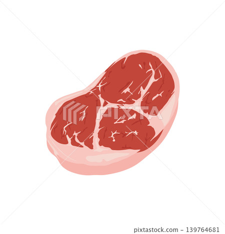 Steak meat in flat design. Fresh raw marble fillet piece, butchery menu. Vector illustration isolated. 139764681