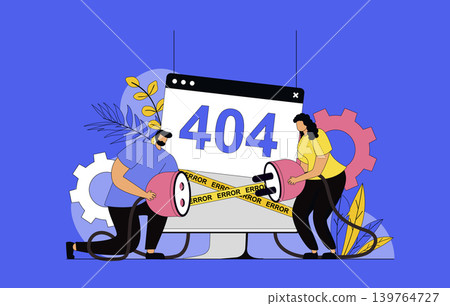 404 error page concept with modern flat design for web. Technical support solving problem with connection, making improvement for fixing internet signal crash, server disconnect. Vector illustration. 404 error page concept with modern flat design for web. Technical support solving problem with connection, making improvement for fixing internet signal crash, server disconnect. Vector illustration. 139764727