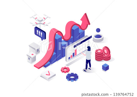 Crisis management 3d isometric concept in geometry graphic design for web. People making financial analysis, control and minimize finance problems, choosing efficiency strategy. Vector illustration. Crisis management 3d isometric concept in geometry graphic design for web. People making financial analysis, control and minimize finance problems, choosing efficiency strategy. Vector illustration. 139764752