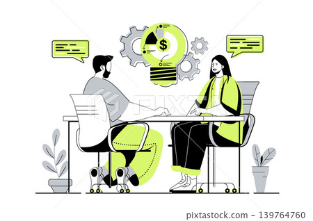 Brainstorming team web concept with flat cartoon people for website design. Colleagues discussing work tasks and generating new ideas, creating development strategy and vision. Vector illustration. Brainstorming team web concept with flat cartoon people for website design. Colleagues discussing work tasks and generating new ideas, creating development strategy and vision. Vector illustration. 139764760