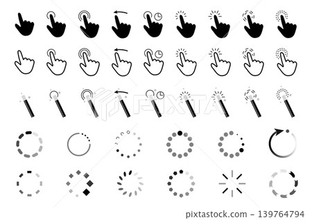 Computer cursors mega set elements in flat graphic design. Bundle objects of navigation symbols, click finger hands, wands, circles and arrows for pointer, choice, downloading. Vector illustration. Computer cursors mega set elements in flat graphic design. Bundle objects of navigation symbols, click finger hands, wands, circles and arrows for pointer, choice, downloading. Vector illustration. 139764794