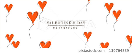 Valentine Day horizontal web banner. Red heart balloons flying on white background. Minimal simple romantic holiday poster. Vector illustration for header website, cover templates in modern design Valentine Day horizontal web banner. Red heart balloons flying on white background. Minimal simple romantic holiday poster. Vector illustration for header website, cover templates in modern design 139764889