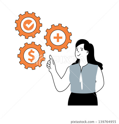 Business and finance concept with cartoon people in flat design for web. Woman making process organization, deal approve and payment. Vector illustration for social media banner, marketing material. Business and finance concept with cartoon people in flat design for web. Woman making process organization, deal approve and payment. Vector illustration for social media banner, marketing material. 139764955