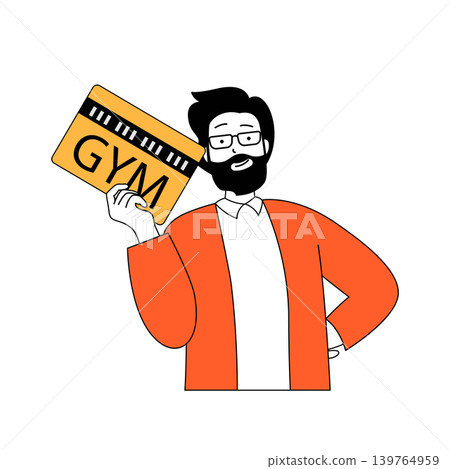 Fitness concept with cartoon people in flat design for web. Man training and exercising at sport club and using gym membership card. Vector illustration for social media banner, marketing material. Fitness concept with cartoon people in flat design for web. Man training and exercising at sport club and using gym membership card. Vector illustration for social media banner, marketing material. 139764959
