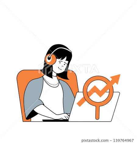Business and finance concept with cartoon people in flat design for web. Woman accounting and doing financial report with growth chart. Vector illustration for social media banner, marketing material. Business and finance concept with cartoon people in flat design for web. Woman accounting and doing financial report with growth chart. Vector illustration for social media banner, marketing material. 139764967