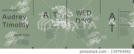 Wedding modern banner with trendy minimalist typography design. Poster templates with elegant abstract simple flower twig silhouettes and text elements for ceremony invitation. Vector illustration. Wedding modern banner with trendy minimalist typography design. Poster templates with elegant abstract simple flower twig silhouettes and text elements for ceremony invitation. Vector illustration. 139764992