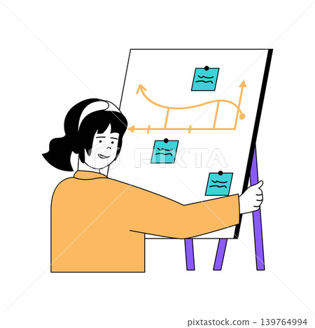 Education concept with cartoon people in flat design for web. Student making presentation with graph analysis and strategy planning. Vector illustration for social media banner, marketing material. Education concept with cartoon people in flat design for web. Student making presentation with graph analysis and strategy planning. Vector illustration for social media banner, marketing material. 139764994