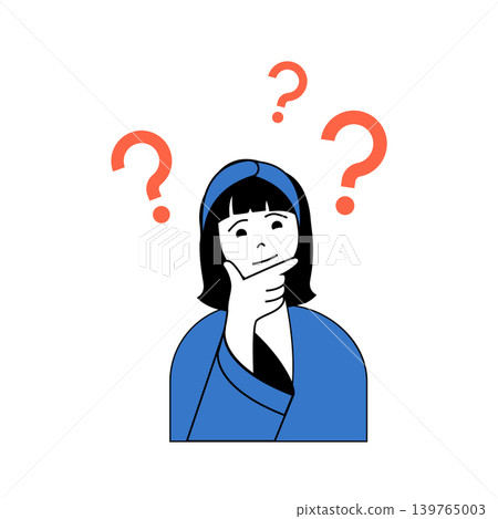 Mental health concept with cartoon people in flat design for web. Woman thinking and searching answers for psychological questions. Vector illustration for social media banner, marketing material. 139765003