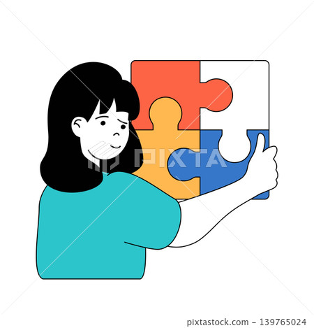 Mental health concept with cartoon people in flat design for web. Woman in healing psychological process solving puzzle disorders. Vector illustration for social media banner, marketing material. Mental health concept with cartoon people in flat design for web. Woman in healing psychological process solving puzzle disorders. Vector illustration for social media banner, marketing material. 139765024