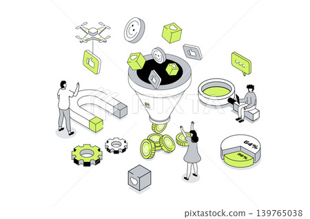 Social Media Funnel Isometric Concept Social Media Funnel Isometric Concept 139765038