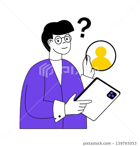 Recruitment concept with cartoon people in flat design for web. Man looking best candidate to vacancy and thinking about job contract. Vector illustration for social media banner, marketing material. Recruitment concept with cartoon people in flat design for web. Man looking best candidate to vacancy and thinking about job contract. Vector illustration for social media banner, marketing material. 139765053