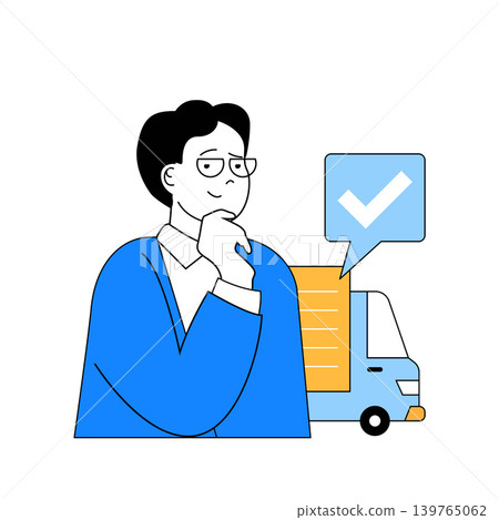 Delivery concept with cartoon people in flat design for web. Man manages cargo transportation in post company and storage at warehouse. Vector illustration for social media banner, marketing material. Delivery concept with cartoon people in flat design for web. Man manages cargo transportation in post company and storage at warehouse. Vector illustration for social media banner, marketing material. 139765062