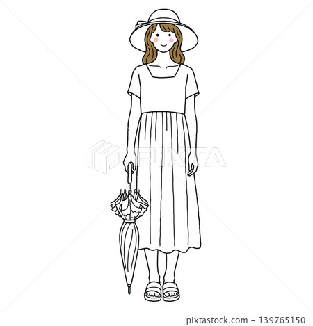 Woman in a white dress with a parasol 139765150