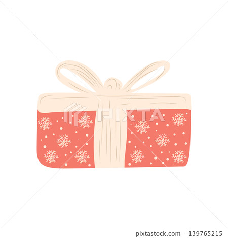 Christmas gift in flat design. Holiday present in red package with snowflakes. Vector illustration isolated. Christmas gift in flat design. Holiday present in red package with snowflakes. Vector illustration isolated. 139765215