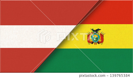 Flags of Austria and Bolivia. Austrian and Bolivian National flags on Fabric Flags of Austria and Bolivia. Austrian and Bolivian National flags on Fabric 139765384